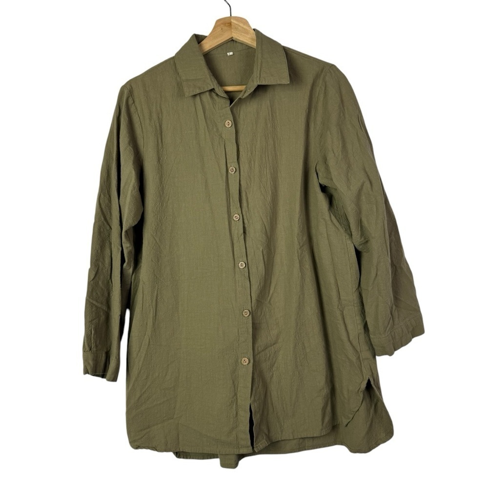 Boutique Olive Green Relaxed Fit Cotton Long Sleeve‎ Button Down L